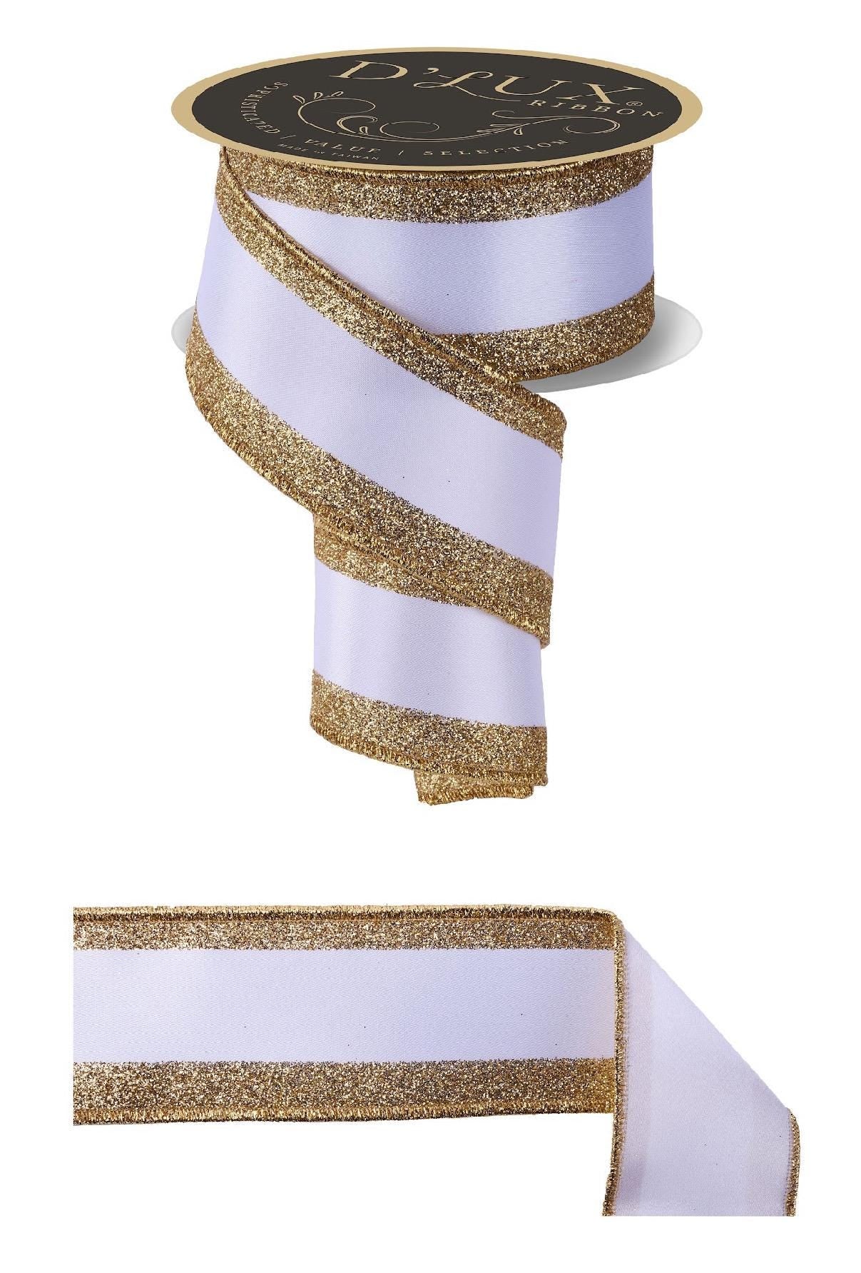 2.5” x 10yd Vertical Glitter Stripe Ribbon – Wired Holiday Ribbon, Modern Christmas Stripe, Sparkle Ribbon Roll, DIY Wreath Ribbon, Gift Bow