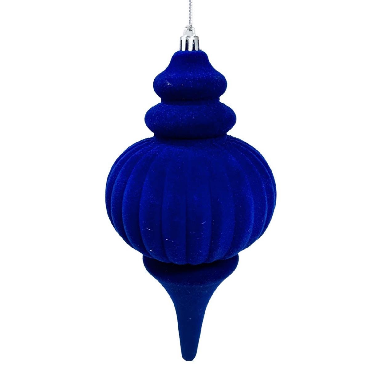 Plastic Flocked Finial Ornament – Sapphire Blue 10” (Set of 2) – Velvet Matte Finials, Blue Christmas Ornaments, Luxury Tree Décor, Modern