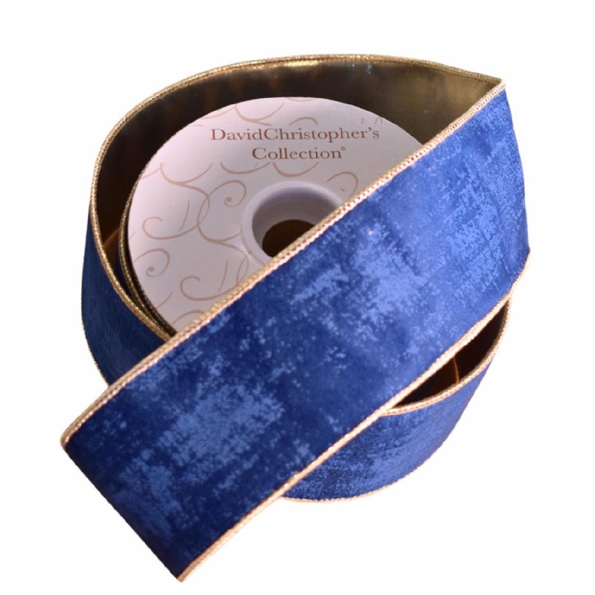 Textured Navy Blue Velvet Ribbon – 2.5” x 10 Yards – Luxury Velvet Ribbon Roll, Wired Edge, Christmas Ribbon, Navy Holiday Décor.