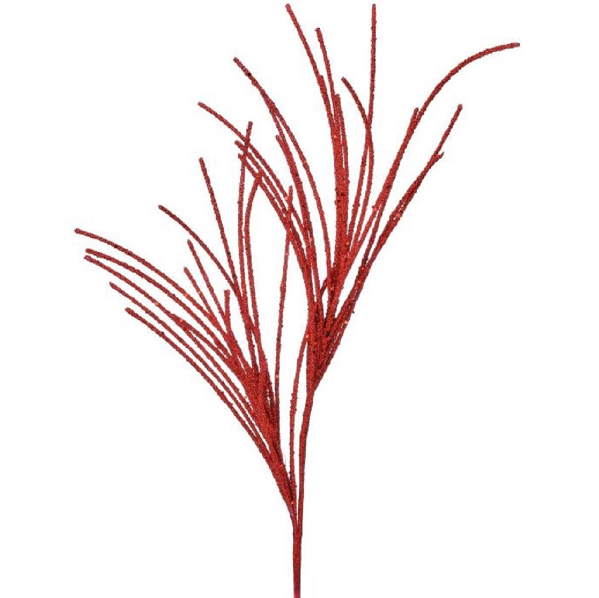 28” Red Micro Beaded & Sequin Grass Spray – Luxury Christmas Stem, Glam Red Holiday Pick, Glitter Grass Spray, Tree Filler Stem, Valentine