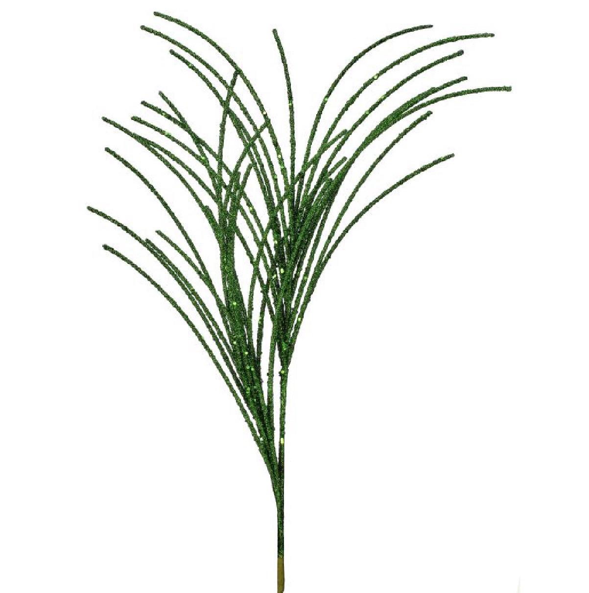 28” Green Micro Beaded & Sequin Grass Spray – Emerald Christmas Stem, Glam Holiday Pick, Glitter Grass Spray, Tree Filler Stem.
