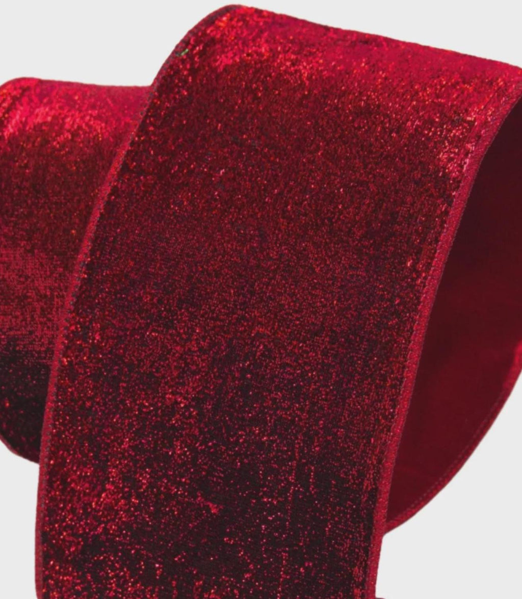 Farrisilk Red Lamé Velvet Ribbon – 2.5” x 10 Yards – Wired Luxurious Velvet for Christmas, Gift Wrap & Luxe Decor, Garlands, Trees