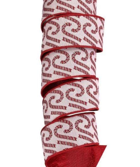 Candy Cane Christmas Ribbon – 2.5" x 5 Yards, Metallic Dupioni Wired Edge Red & White Ribbon for Holiday Bows, Wreaths, Tree, Garland, Decor