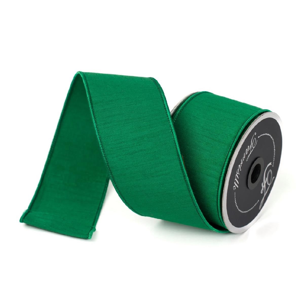 Farrisilk EMERALD 2.5” x 10yd Dupion Ribbon – Premium Emerald Green Wired Ribbon for Christmas Bows, Holiday Wreaths, Gift Wrapping.