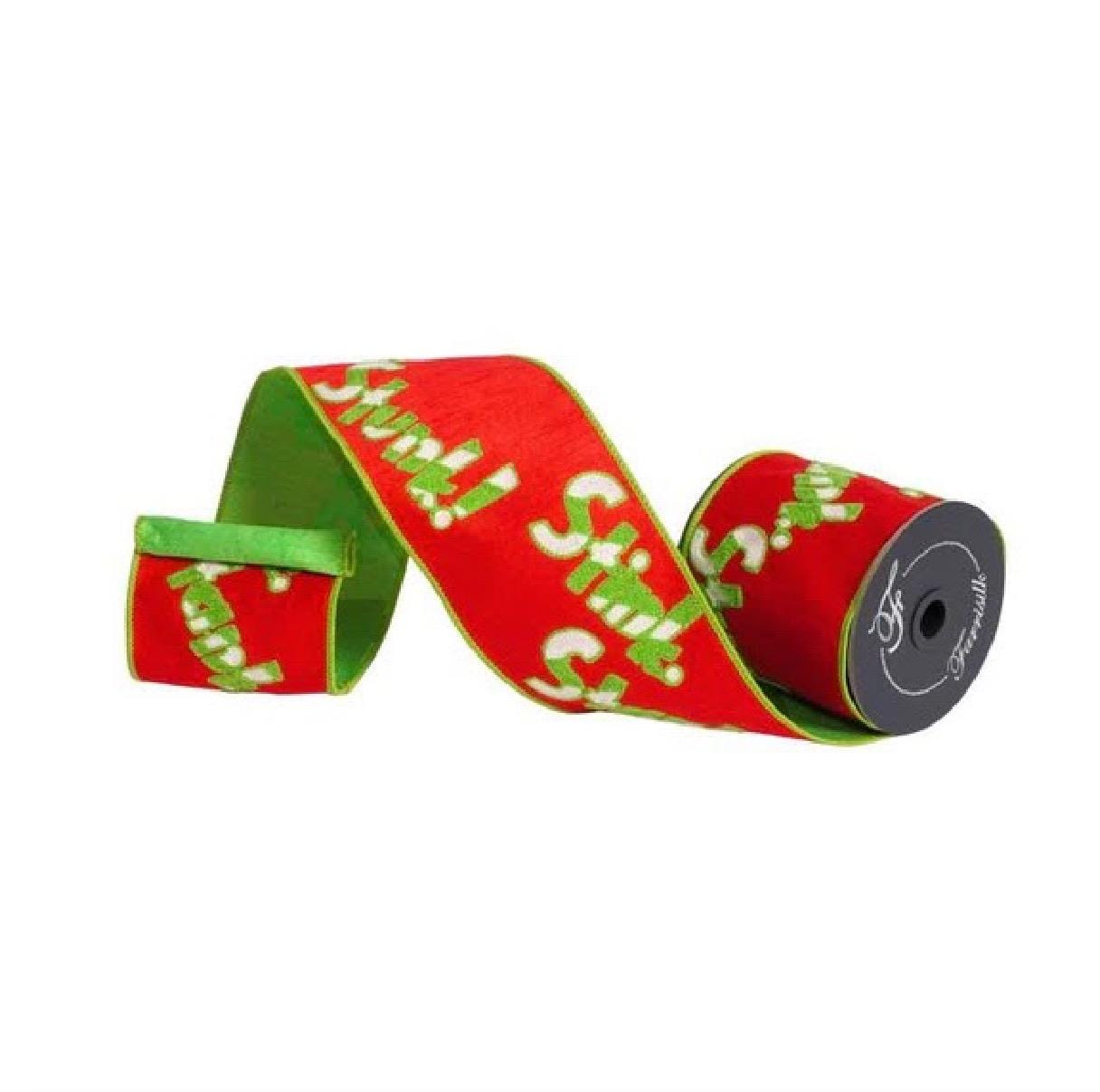 Farrisilk RED & LIME 4” x 5yd “Stink, Stank, Stunk” Ribbon – Premium Wired Christmas Ribbon, Grinch-Inspired Holiday Décor, Wreath Making.