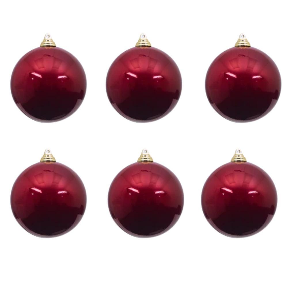 Farrisilk Burgundy Shatterproof Candy Apple Christmas Ornaments – Set of 6 | 4" Glossy Red Holiday Tree Balls | Elegant Christmas Decoration