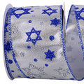 Reliant Ribbon Hanukkah Star of David Ribbon 2.5” x 10 Yards Metallic Blue Silver Wired Edge Ribbon Jewish Holiday Decor Wreath Bow Gift
