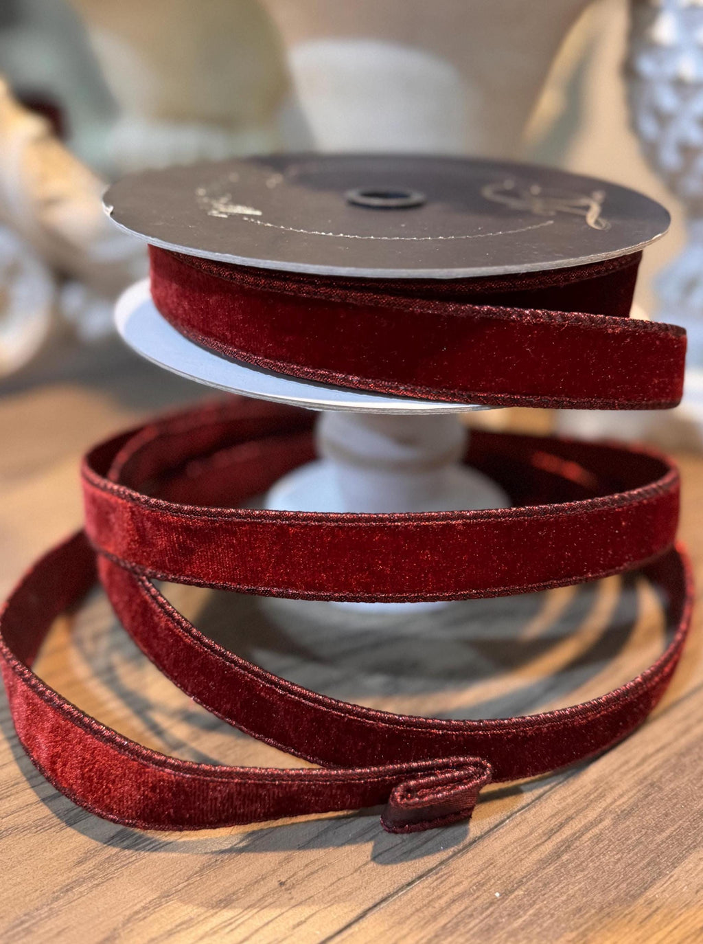 Farrisilk Burgundy Velvet Luster Ribbon – 1" Wired Designer Ribbon for Bows, Holiday Decor, Gift Wrapping & Floral Design