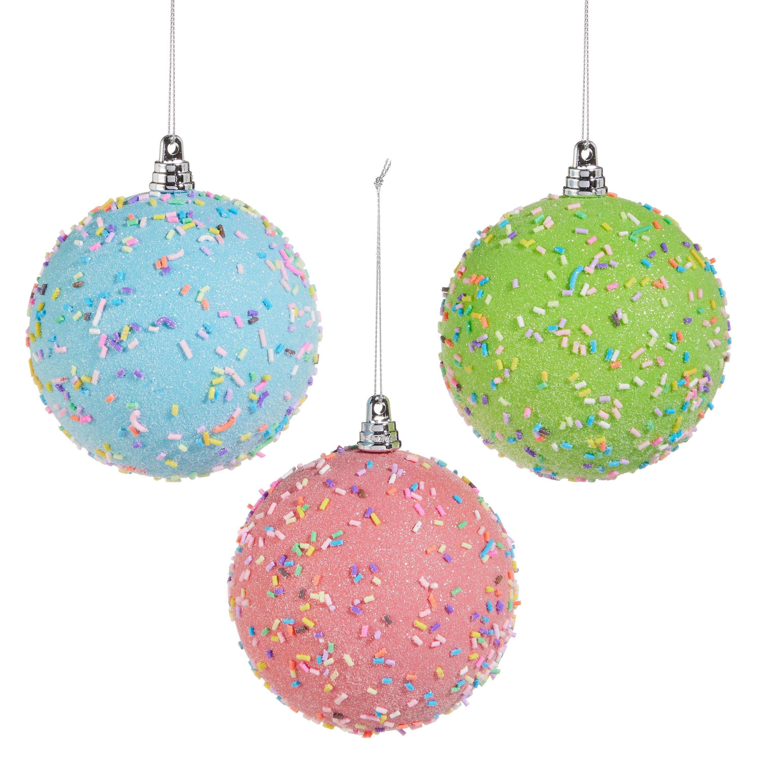 4" Sprinkled Ball Ornaments – Set of 4 | Choose Pink, Blue or Green | Candy Christmas Tree Decor, Sweet Themed Holiday Ornament