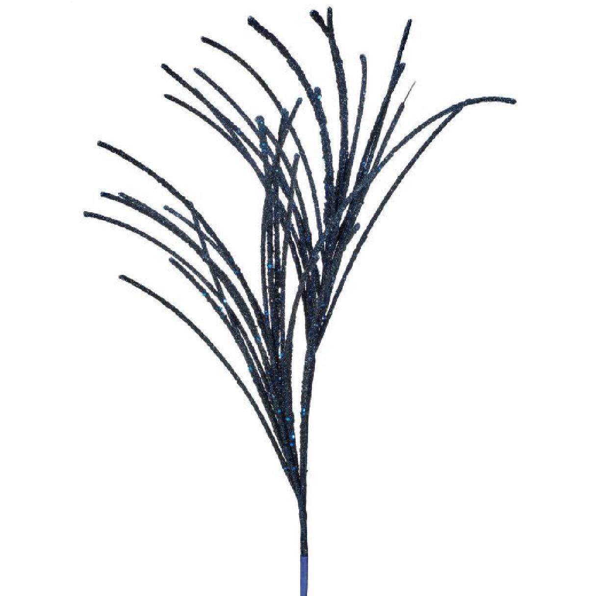 28” Midnight Blue Micro Beaded & Sequin Grass Spray – Luxury Christmas Stem, Jewel-Tone Holiday Pick, Glitter Grass Spray, Glam Tree Filler,