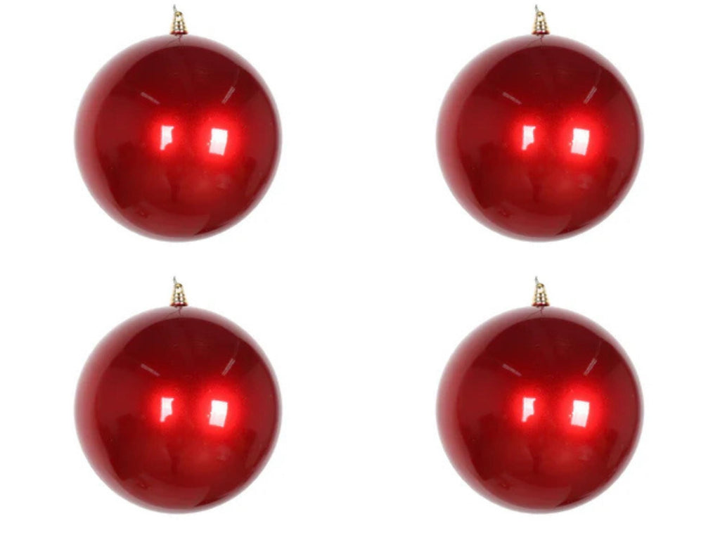 Farrisilk Red Candy Apple Christmas Ornaments 4" – Set of 4 - Glossy Holiday Bauble for Trees, Wreaths, Garlands, Centerpieces and Decor