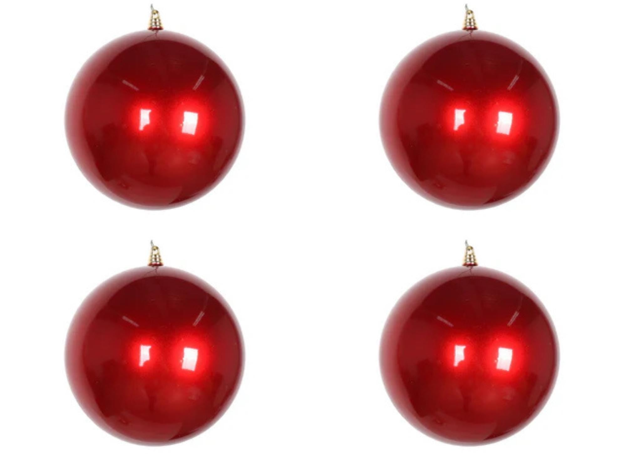 Farrisilk Red Candy Apple Christmas Ornaments 4" – Set of 4 - Glossy Holiday Bauble for Trees, Wreaths, Garlands, Centerpieces and Decor