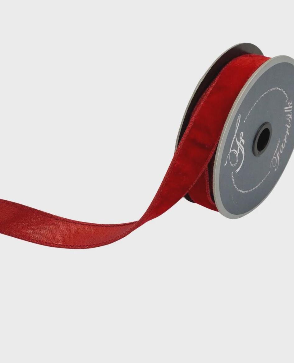 Farrisilk 1" x 10 Yards Red Luster Velvet Wired Ribbon – Classic Christmas Ribbon for Wreaths, Bows, Gifts & Elegant Holiday Decor