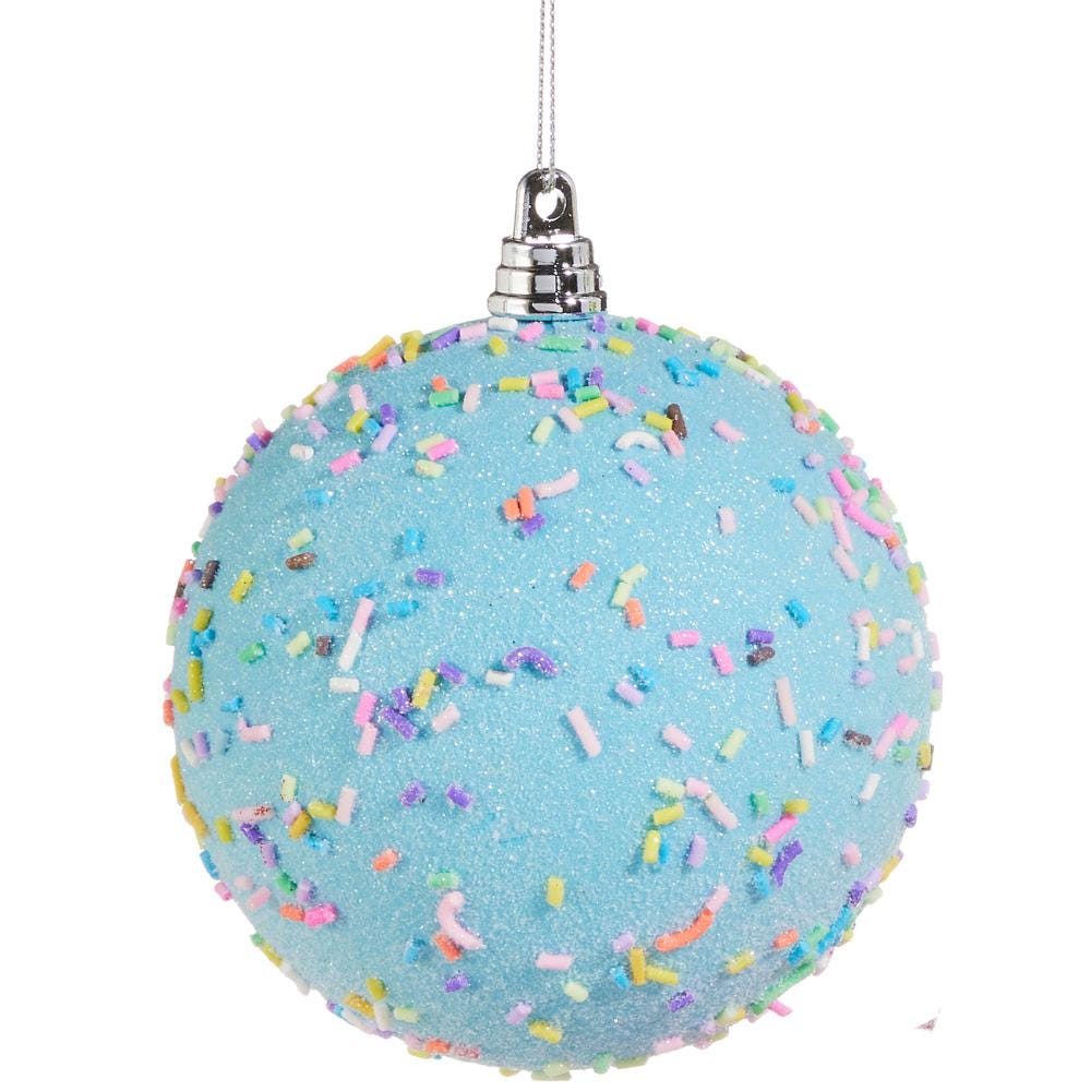 4" Sprinkled Ball Ornaments – Set of 4 | Choose Pink, Blue or Green | Candy Christmas Tree Decor, Sweet Themed Holiday Ornament