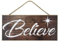 Rustic 12.5" x 6" MDF "Believe" Sign with Star – Christmas Wall Decor, Sign for Wreath