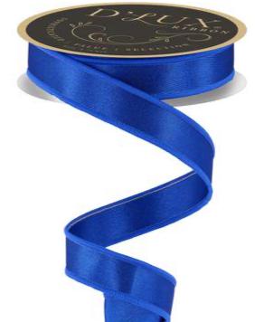 7/8" x 10yd Royal Blue Satin Fused Ribbon – Wired Double-Sided Craft Ribbon