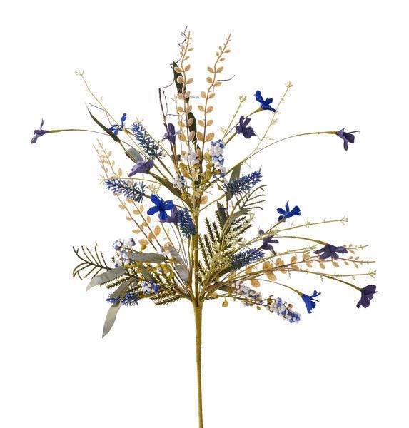 Blue 24" Wildflower Spray with Fabric Flowers, EVA Leaves & Beads, Faux Floral Pick for Wreaths, Bouquets, Spring Decor