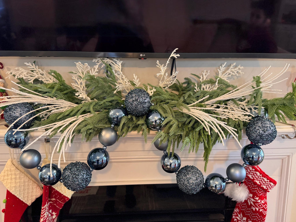 72" Sequin & Glitter Ball Garland – Gold or Smoke Blue Holiday Decor - Shatterproof plastic