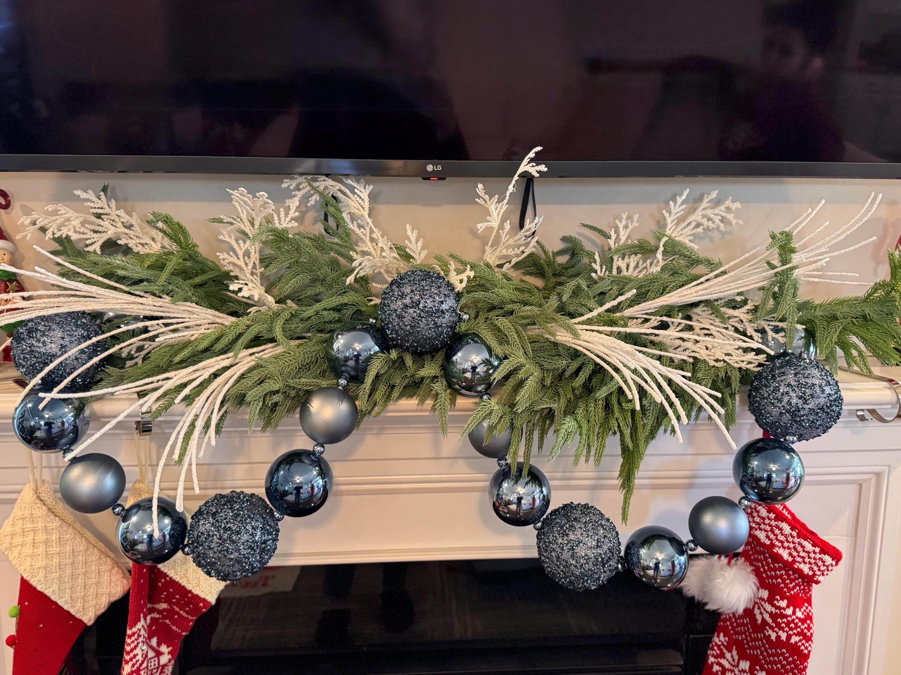 72" Sequin & Glitter Ball Garland – Gold or Smoke Blue Holiday Decor - Shatterproof plastic