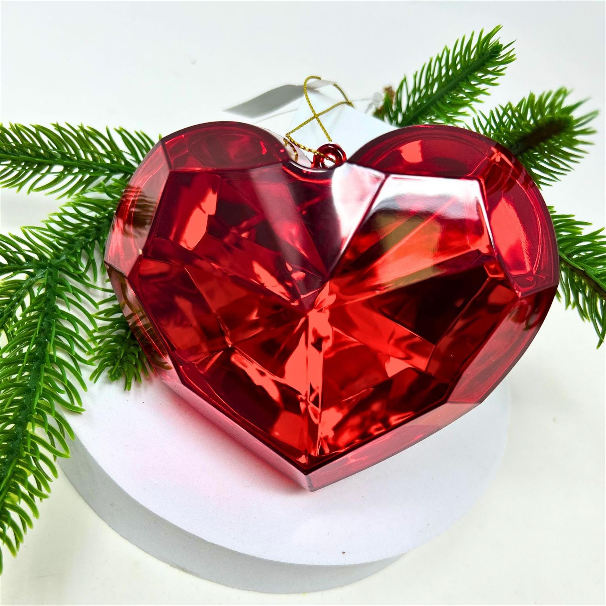 Heart Diamond Ornament – 4.7"x2.8"x4" – Red or Pink Acrylic Valentine's Day Decoration