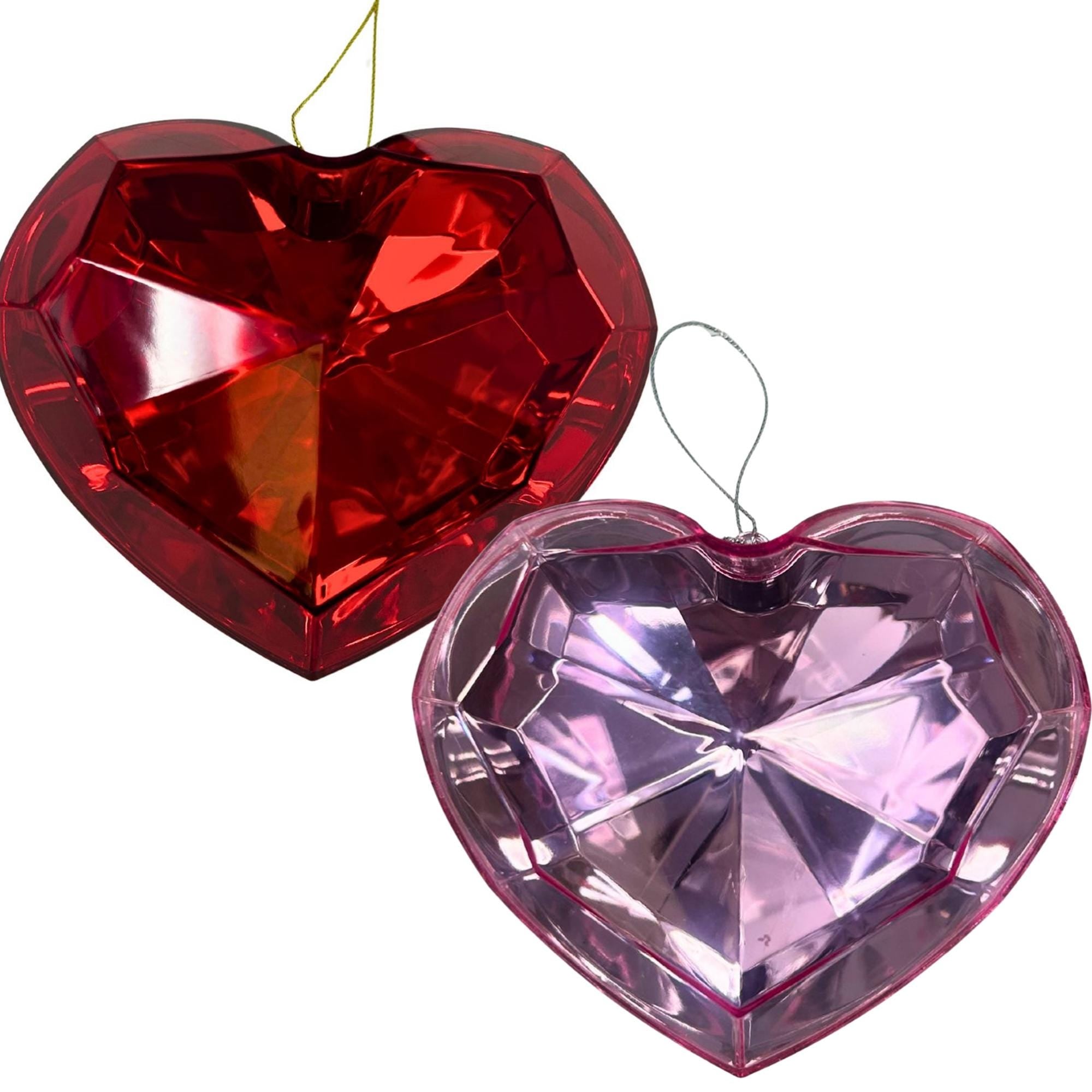Heart Diamond Ornament – 4.7"x2.8"x4" – Red or Pink Acrylic Valentine's Day Decoration