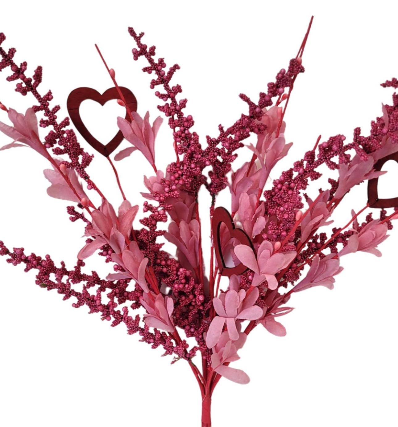Pink Floral Bundle With Hearts and Berries – 20” Pink & Red Valentine’s Day Spray