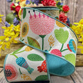 D. Stevens 4" x 10yd Dupion Ribbon – Large Abstract Floral | Green, Blue, Pink