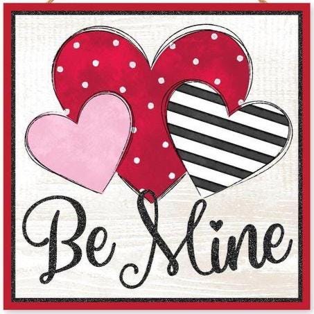 Be Mine Valentine Sign – 10" Glitter Heart Wall Decor – Pink Red Black White – Rustic Valentine Door Hanger – Cute Love Sign
