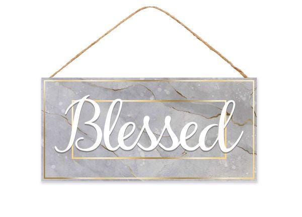 Marble Blessed Sign | 12.5"x6" Hanging Wall Decor | Modern Farmhouse Inspirational Sign