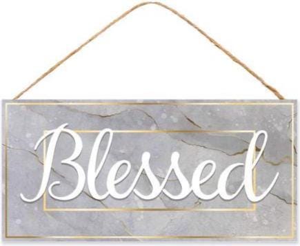 Marble Blessed Sign | 12.5"x6" Hanging Wall Decor | Modern Farmhouse Inspirational Sign