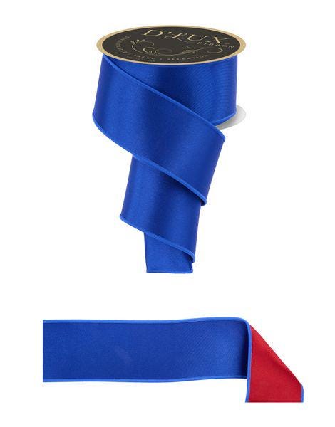 2.5" x 10yd Satin Fused Wired Ribbon – Royal Blue Front / Red Back