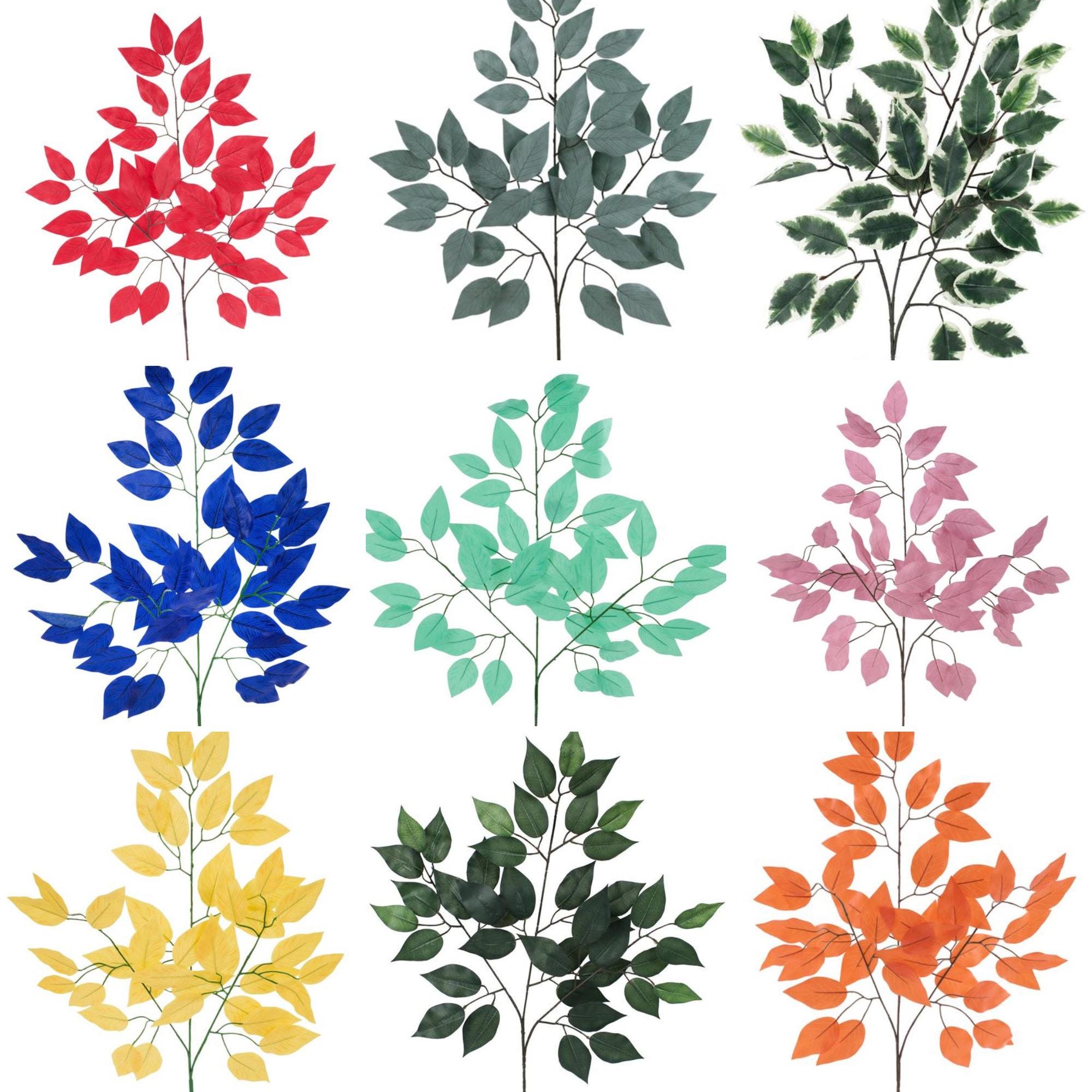 23" Ficus Leaf Spray – Bundle of 12 | Faux Greenery Stem | Variegated Green White | DIY Floral, Wreath, Centerpiece, Home Decor