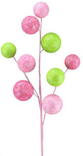 21" Glittered Ball Spray – Pink & Green Faux Pick for Wreaths, Centerpieces, Holiday Decor
