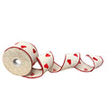 2.5" x 10yd Red Heart Embroidered White Dupioni Ribbon – White Sheer Back with Red Edge, Valentine’s Day Wired Ribbon