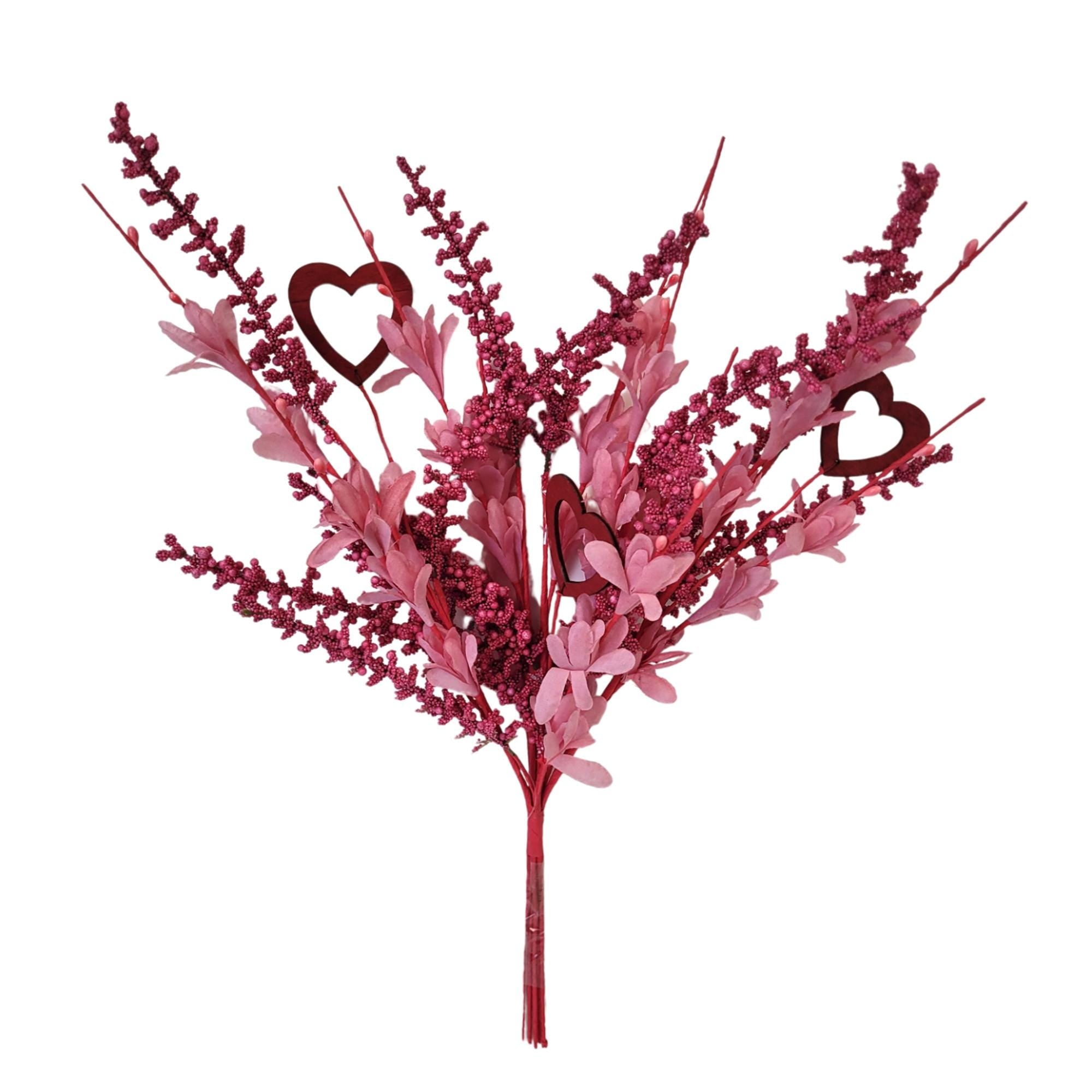 Pink Floral Bundle With Hearts and Berries – 20” Pink & Red Valentine’s Day Spray