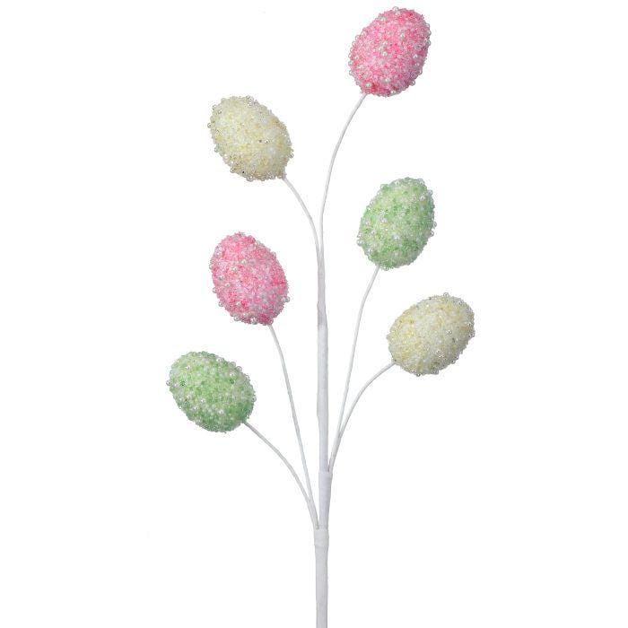 22" Pastel Beaded Egg Stem, Pearl Glitter Easter Pick, Sparkly Spring Floral Decoration, Beaded Egg Branch for Wreaths, Centerpieces, Crafts