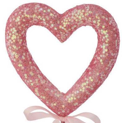 Pink Glitter Heart Stem Open Heart Valentine’s Day Pick 21" Long, Sparkly Floral Accent, Romantic Decoration for Wreaths, Bouquets & Crafts
