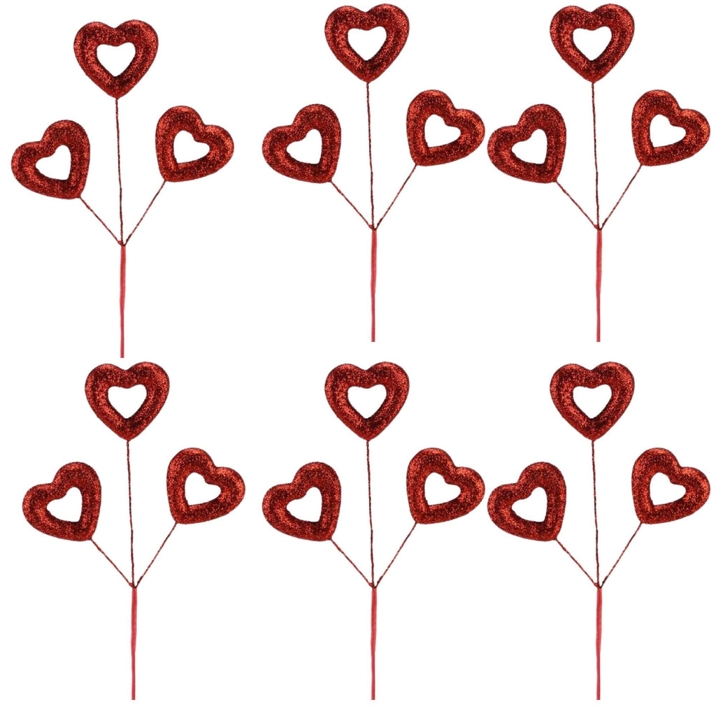 Set of 6 – Red Glitter Open Heart Spray Picks 17", Valentine’s Day Decoration, Sparkly Heart Floral Stems for Wreaths, Bouquets, DIY Crafts