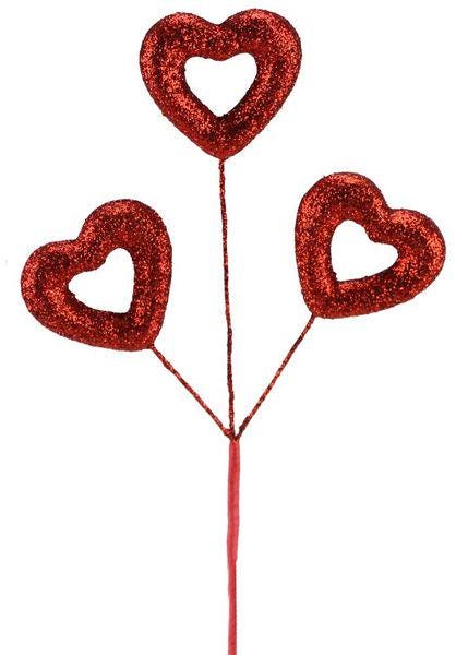 Set of 6 – Red Glitter Open Heart Spray Picks 17", Valentine’s Day Decoration, Sparkly Heart Floral Stems for Wreaths, Bouquets, DIY Crafts
