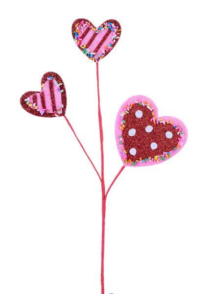 Set of 3 – 12" Glitter Heart Picks with Sprinkles, Valentine’s Day Wreath Inserts, Candy-Themed Heart Stems for Bouquets, DIY Crafts & Decor