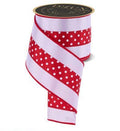 4" x 10yd Red & White Polka Dot Wired Ribbon, Fused Stripe Design for Valentine’s, Patriotic Decor, Wreaths, Bows, Gift Wrapping