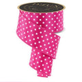 2.5" x 10yd Hot Pink Polka Dot Wired Ribbon – White Dot Fused Edge Ribbon for Bows, Wreaths, Valentine’s Day, Birthday & Baby Shower Decor