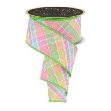 2.5" x 10yd Pastel Plaid Easter Ribbon – Bold Spring Wired Ribbon for Wreaths, Bows, Gift Wrapping & Crafts