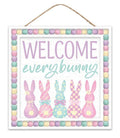 Welcome Every Bunny Easter Sign – 10" Square Pastel Spring Bunny Door Hanger, Wreath Attachment, Porch Decor