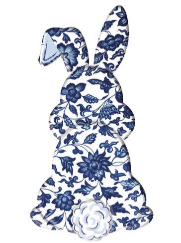 Chinoiserie Bunny Bottom Wreath Sign – 15" Blue & White Easter Bunny Butt | Metal Wreath Attachment | Spring Door Hanger | Bunny Rear Sign