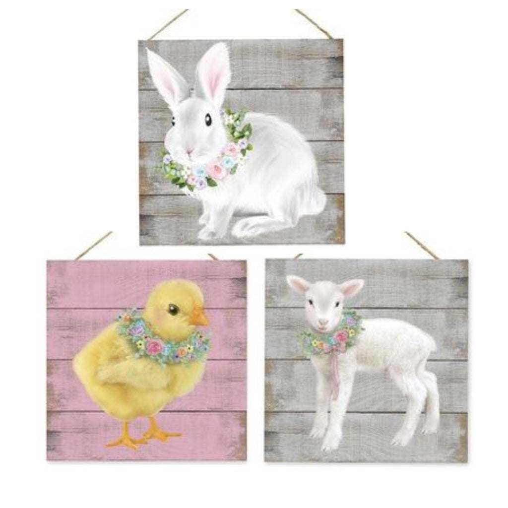 10" Easter Animal Wreath Sign – Choose Bunny, Chick, or Lamb | Farmhouse Spring Sign | Rustic Easter Décor | Pastel Floral Wreath Attachment