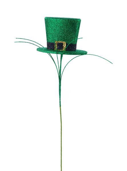 11" Glitter Leprechaun Hat Pick – St. Patrick’s Day Wreath Accent | Shamrock Hat Decoration | Green Glitter Hat Stem | Irish Holiday Décor