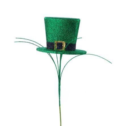 11" Glitter Leprechaun Hat Pick – St. Patrick’s Day Wreath Accent | Shamrock Hat Decoration | Green Glitter Hat Stem | Irish Holiday Décor