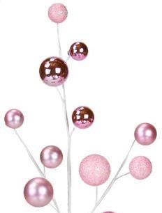 24" Light Pink Ball Spray – Mixed Finish Ornaments | Wreath and Garland Pick | Shiny, Matte & Glitter Holiday Stem | Valentine's Decor
