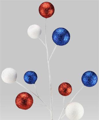 21" Red White Blue Glitter Ball Spray | Patriotic Wreath Pick | 4th of July Floral Stem | Independence Day Decor | USA Holiday Accent